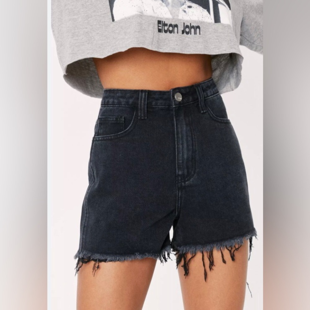 PrettyLittleThing Faded Black Denim Shorts
